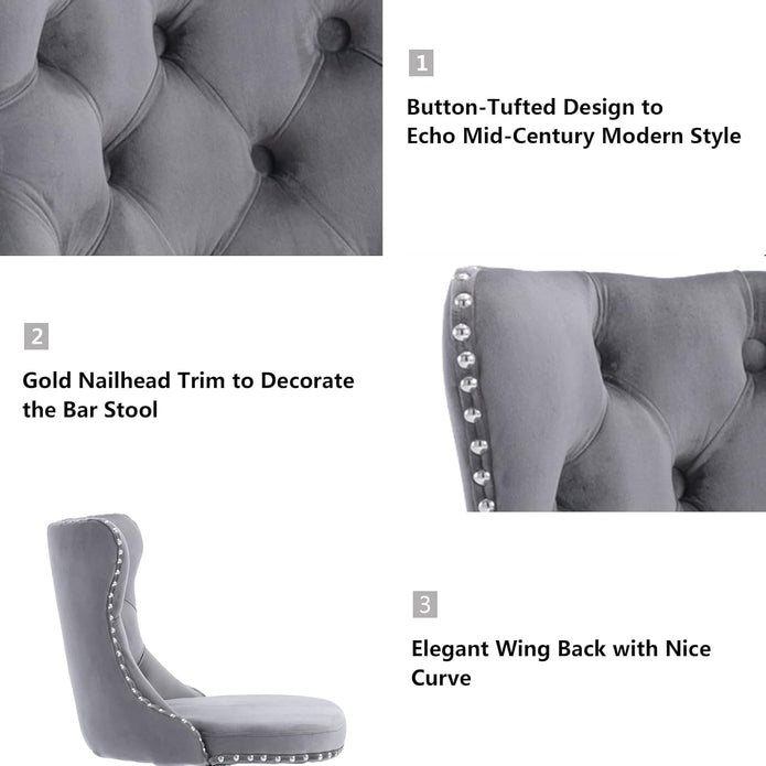 Linden Velvet Swivel Bar Stools – Grey – Set of 2