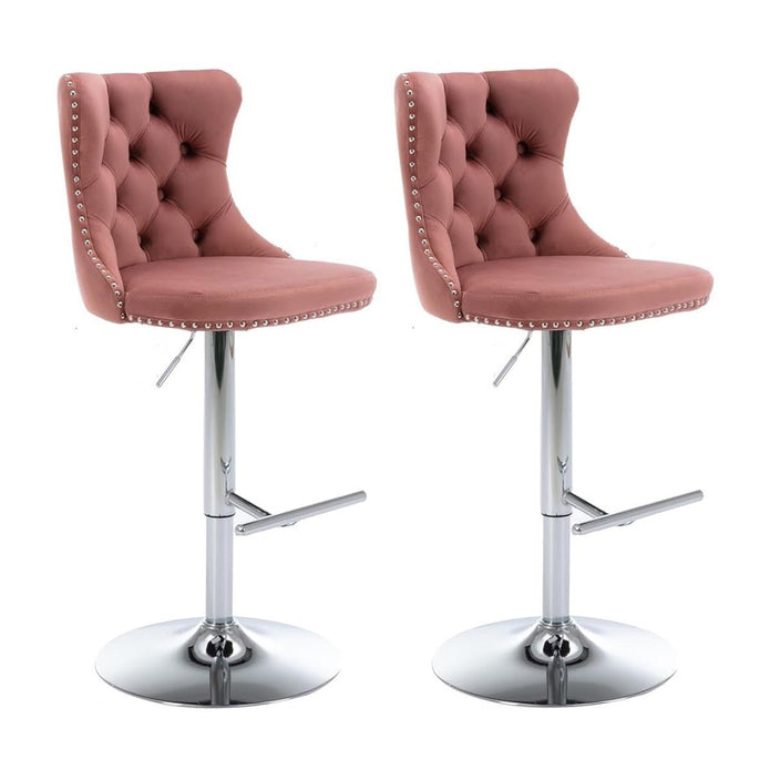 Nova SERENITà Pink Velvet Bar Stools Adjustable Swivel Counter Height Chairs with Tufted Back and Nailhead Trim for Kitchen Island Pub Restaurant (2Pcs, Chrome Metal)