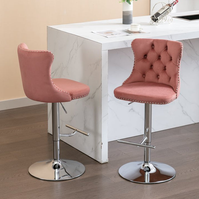 Serenita Velvet Swivel Bar Stools – Pink – Set of 2
