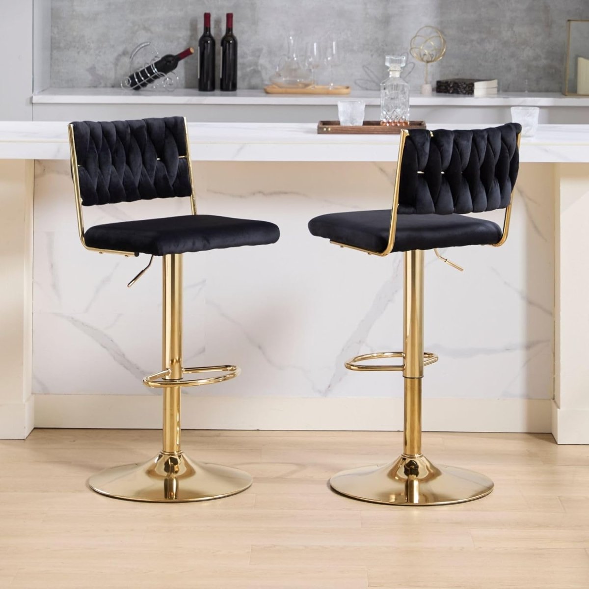 Haven Braided Back Bar Stools – Black – Set of 2