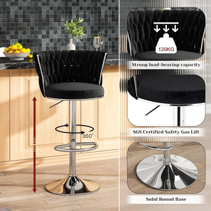Corbyn Velvet Swivel Counter Stools – Black – Set of 2