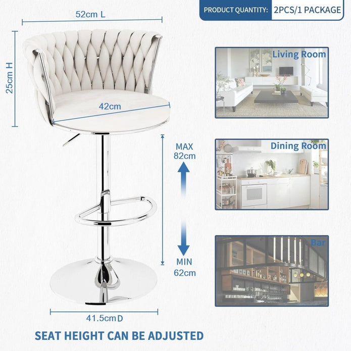 Arlo Velvet Swivel Counter Stools – White – Set of 2