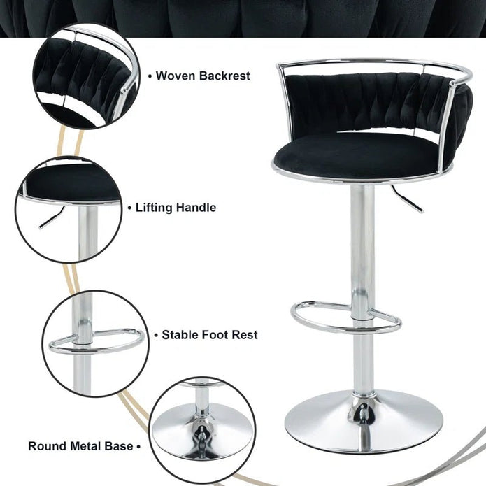 Serenita Velvet Swivel Counter Stool – Black – Set of 2