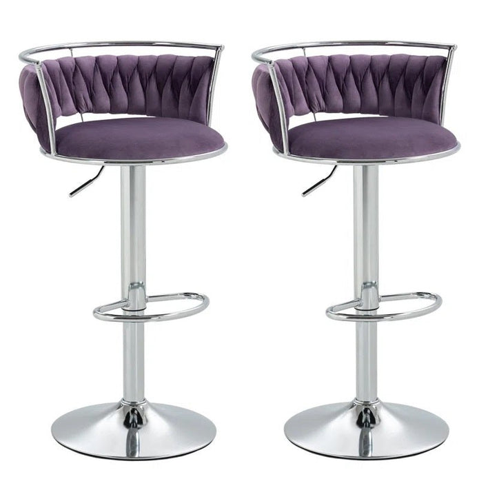 Rowan SERENITà Silver Swivel Upholstered Velvet Adjustable Height Counter Stool with Metal Frame Voilet (Set of 2)