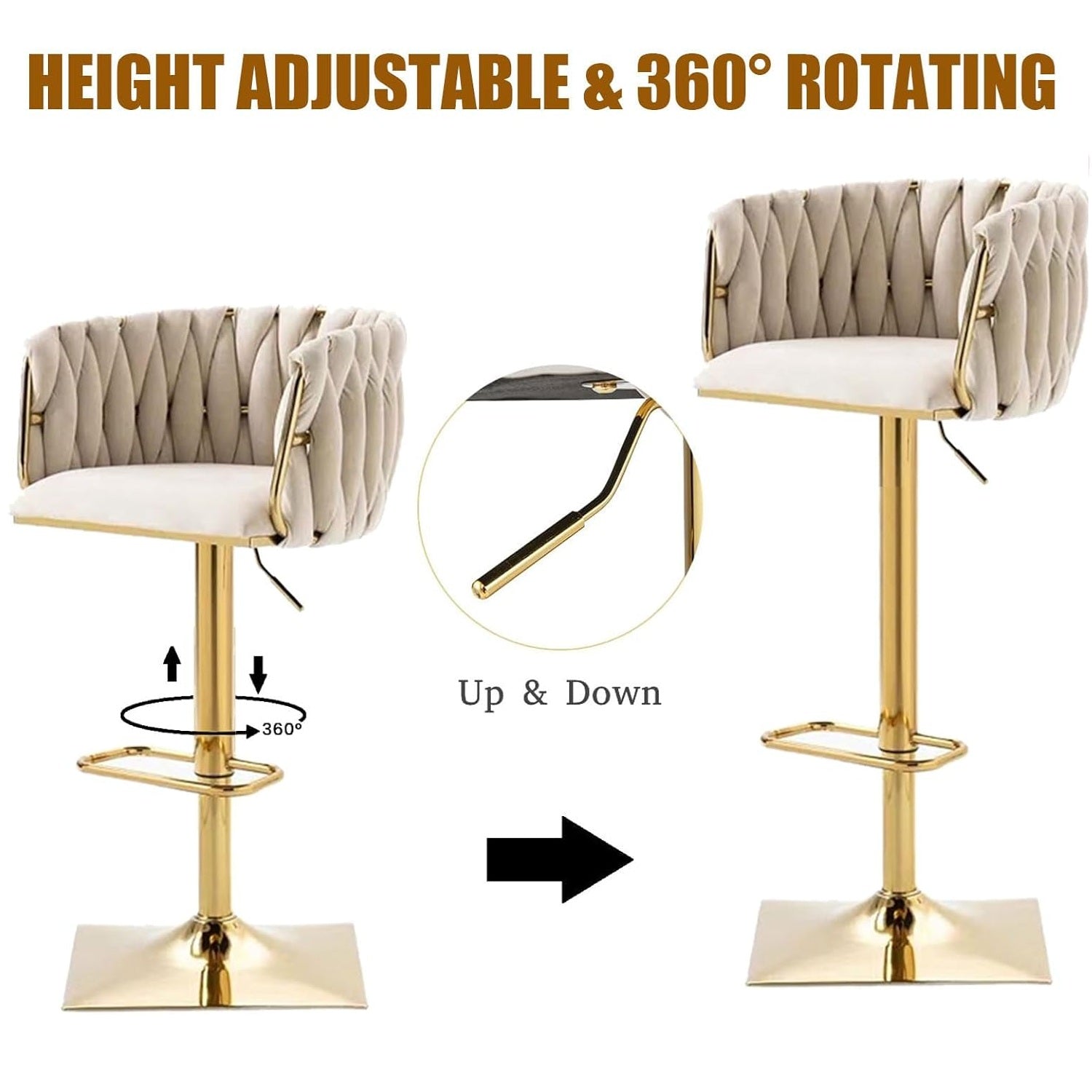 Linden Velvet Swivel Bar Stools – Beige – Set of 2