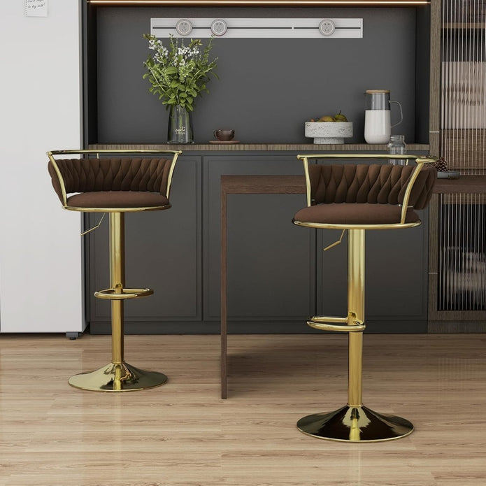 Linden SERENITà Golden Swivel Upholstered Velvet Adjustable Height Counter Stool with Metal Frame Coffee (Set of 2)