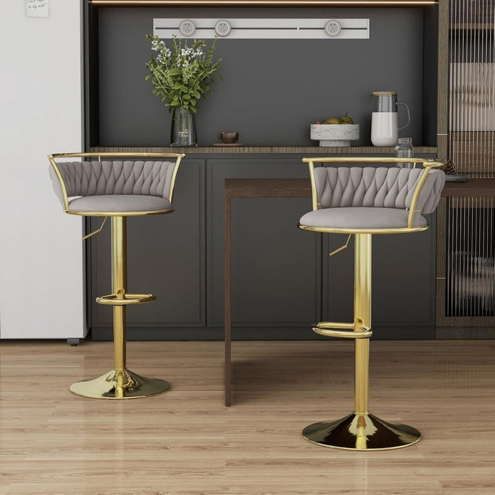 Nova SERENITà Golden Swivel Upholstered Velvet Adjustable Height Counter Stool with Metal Frame Grey (Set of 2)