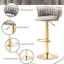 Valentina Velvet Swivel Bar Stool – Grey with Gold Base – Set of 2