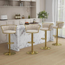 Valentina Velvet Swivel Bar Stool – Ivory with Gold Base – Set of 2