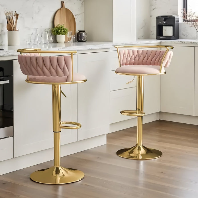 Linden SERENITà Golden Swivel Upholstered Velvet Adjustable Height Counter Stool with Metal Frame Pink (Set of 2)