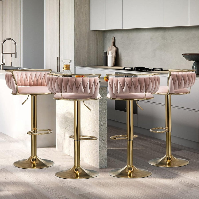 Valentina Velvet Swivel Counter Stool – Pink with Gold Base – Set of 2
