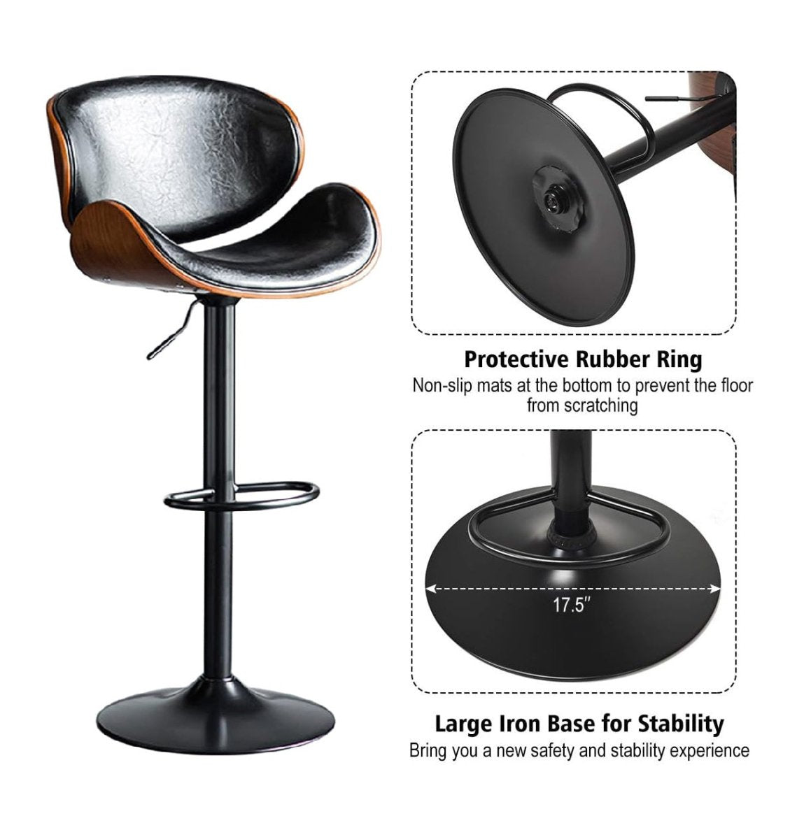 Alderon Swivel Bar Stool – Black – Single