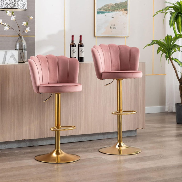 Serenita Velvet Swivel Bar Stool – Pink – Set of 2