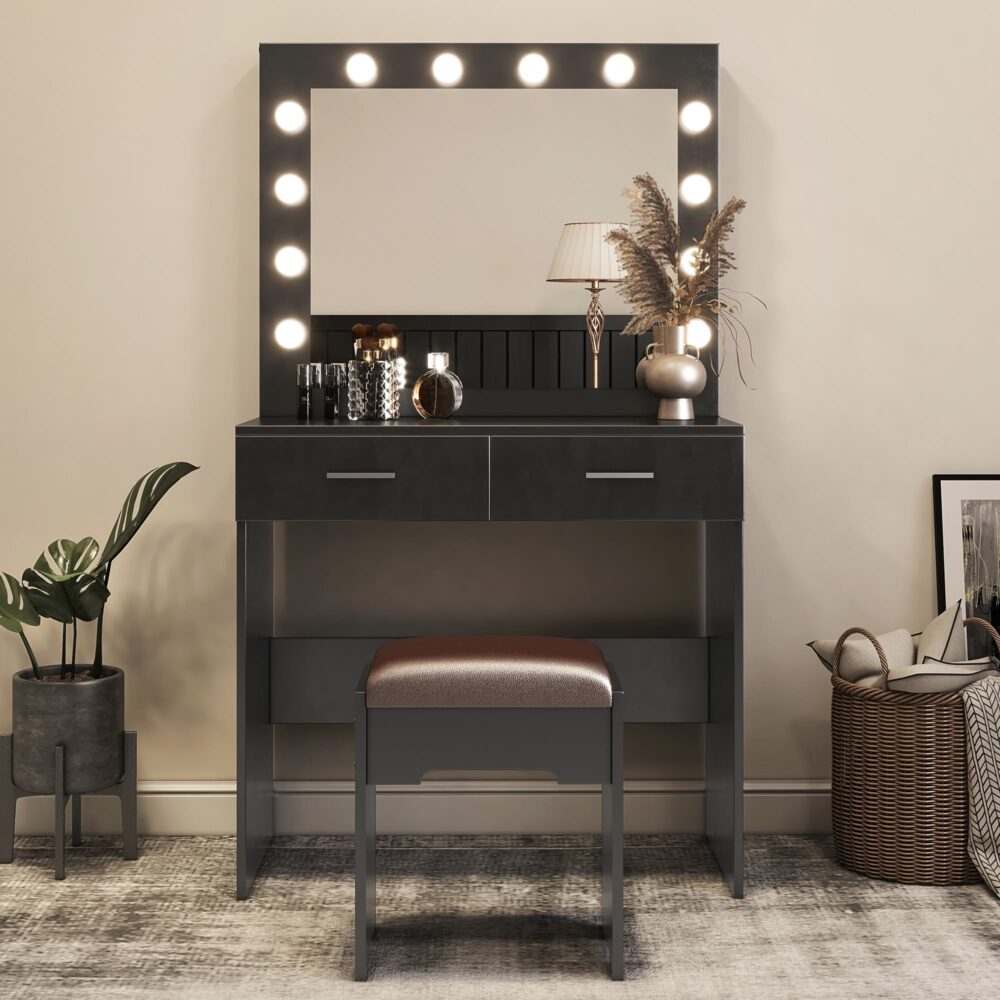 Fidel Vanity Set with Lighted Mirror – Black – Complete Set
