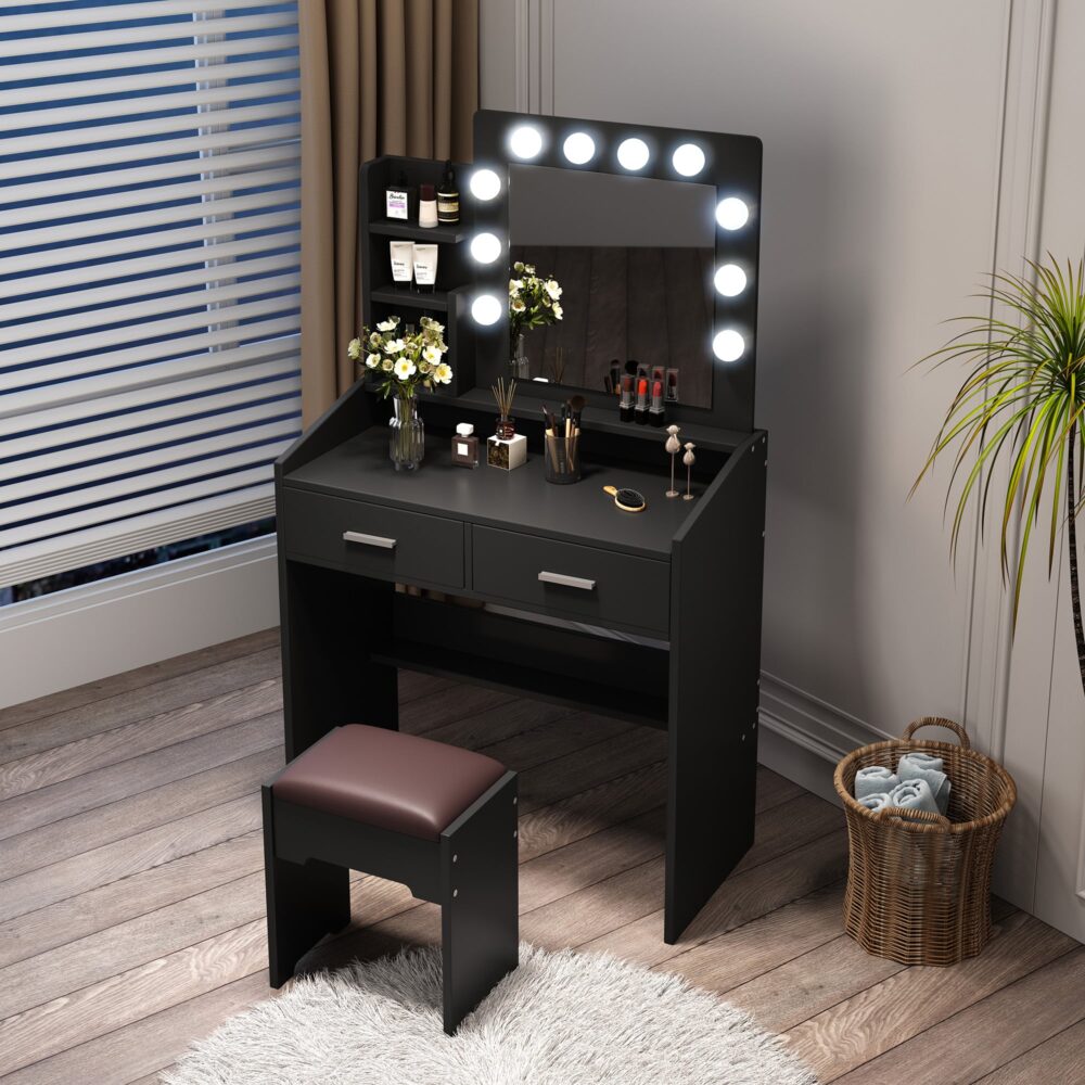 Diana Vanity Set with Lighted Mirror – Black