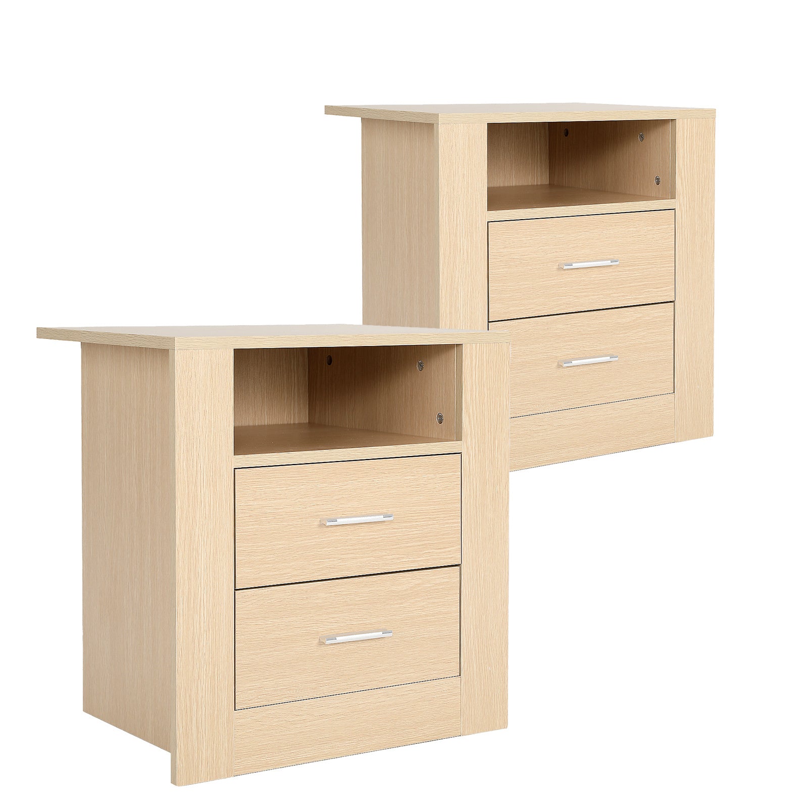 Atlas 2X Bedside Table Side Storage Cabinet Nightstand Bedroom 2 Drawer 1 Shelf ZURI OAK