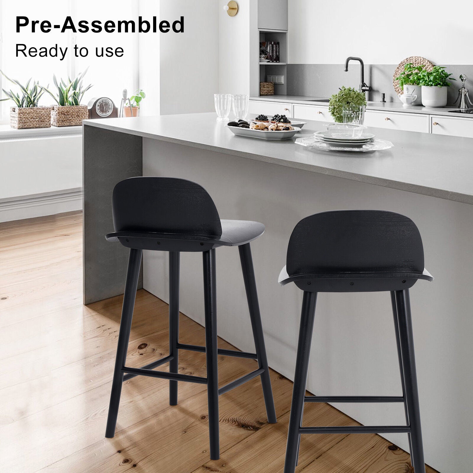 Atlas Elise Ash Wood Bar Stool 65cm – Black