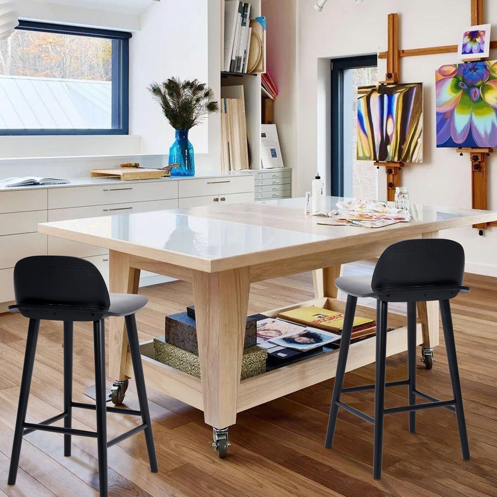 Atlas Elise Ash Wood Bar Stool 65cm – Black