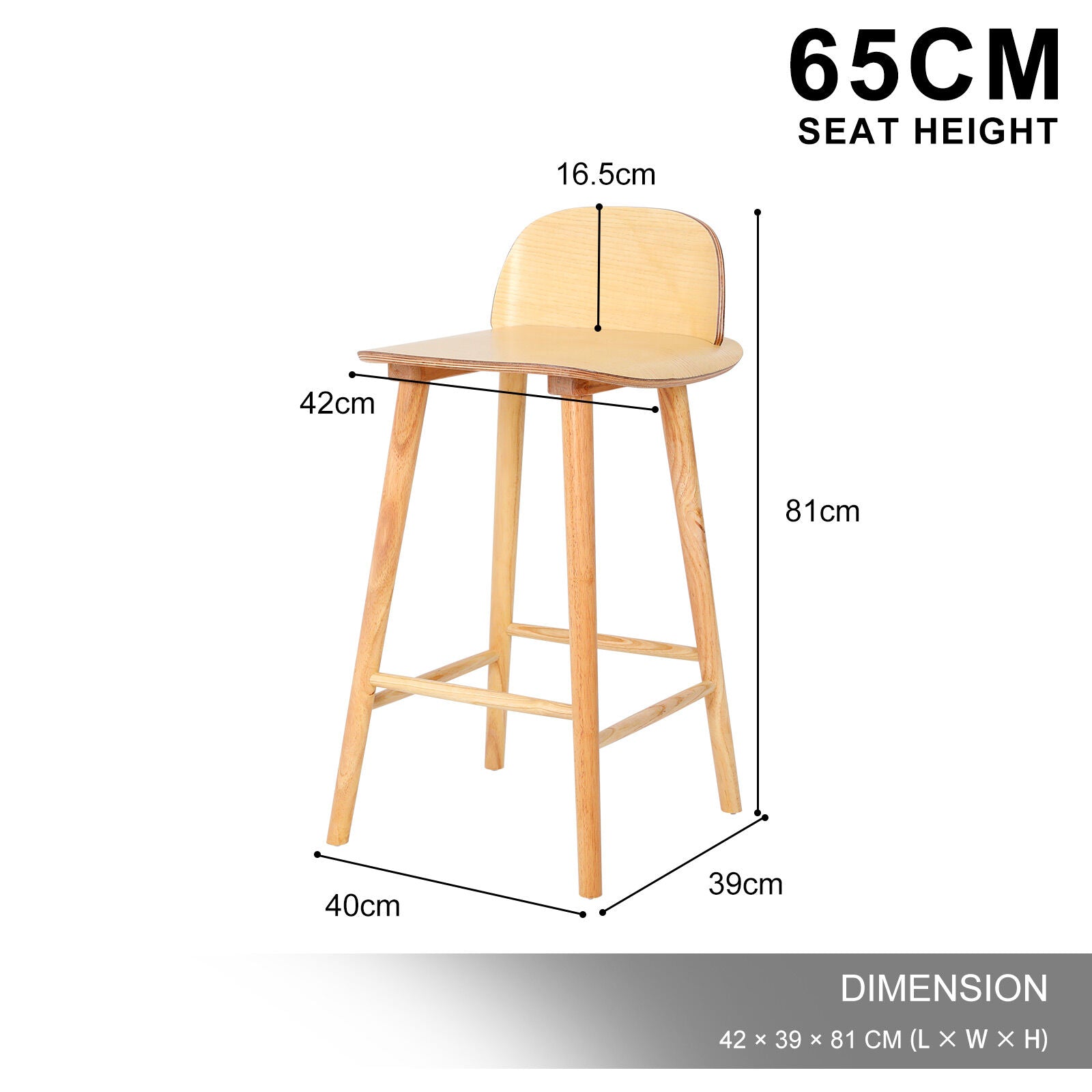 Atlas Elise Ash Wood Bar Stool 65cm – Natural