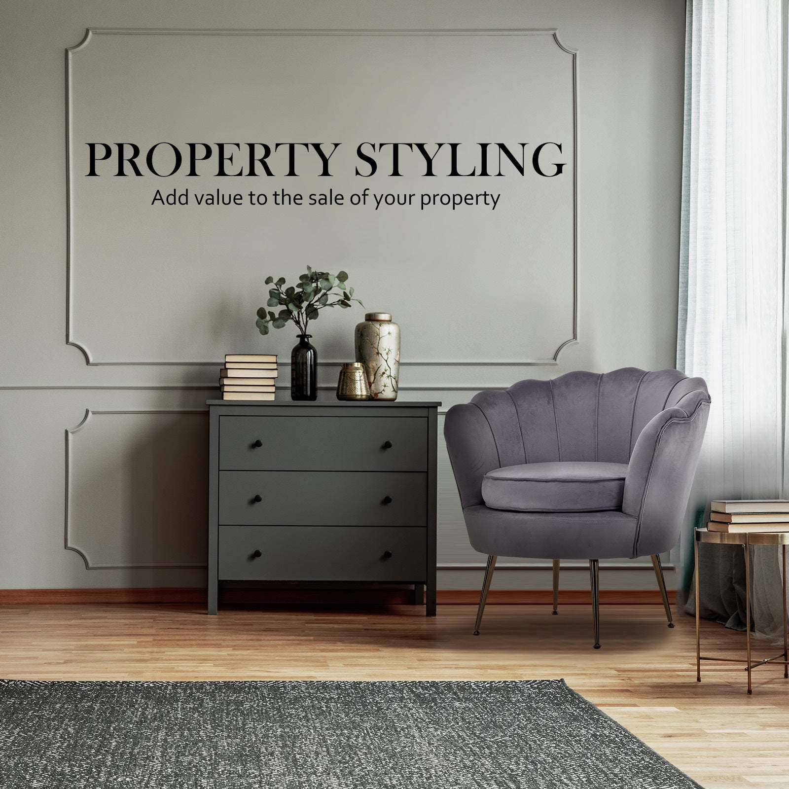 Scallop Shell Accent Chair – Grey – Single
