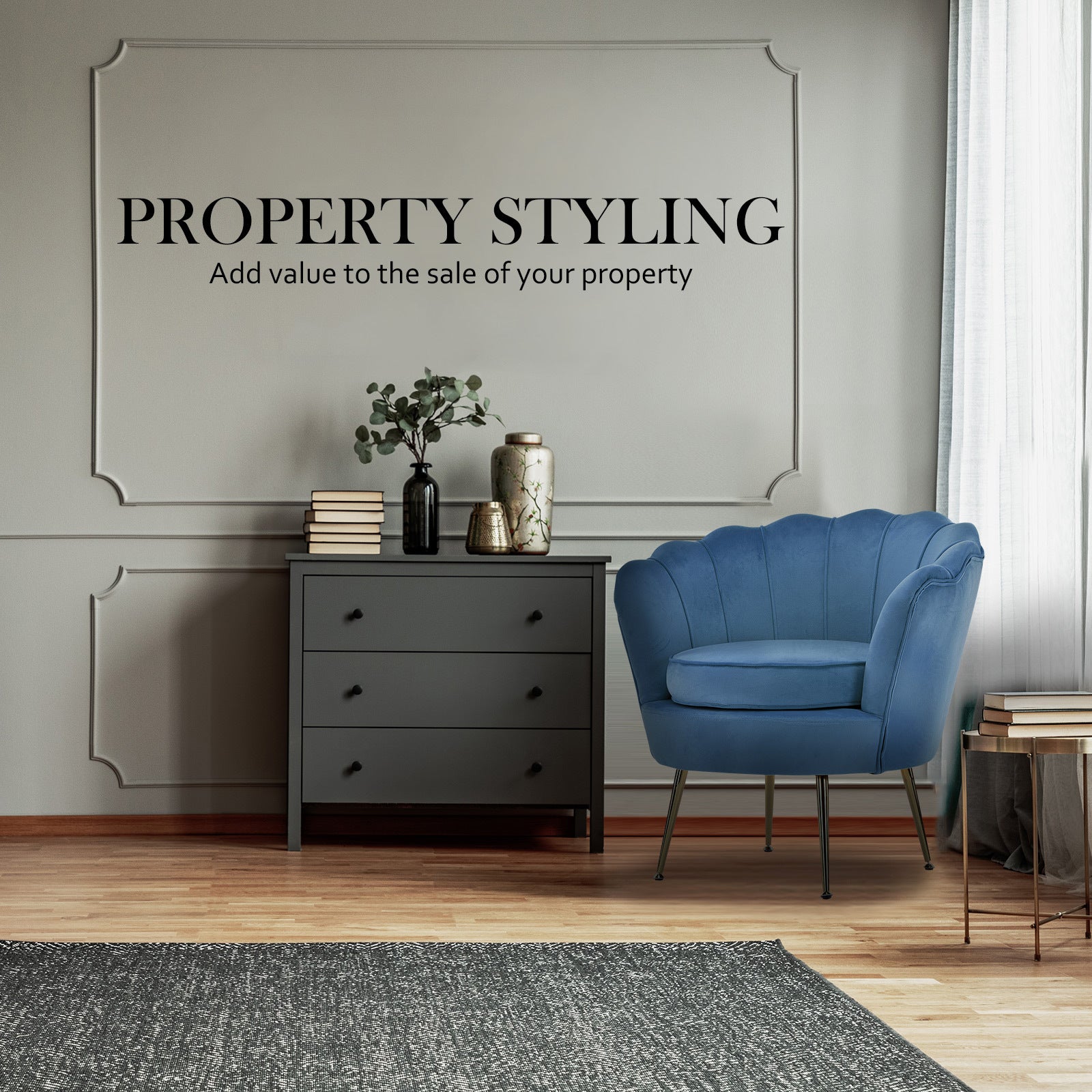 Scallop Shell Accent Chair – Blue – Single