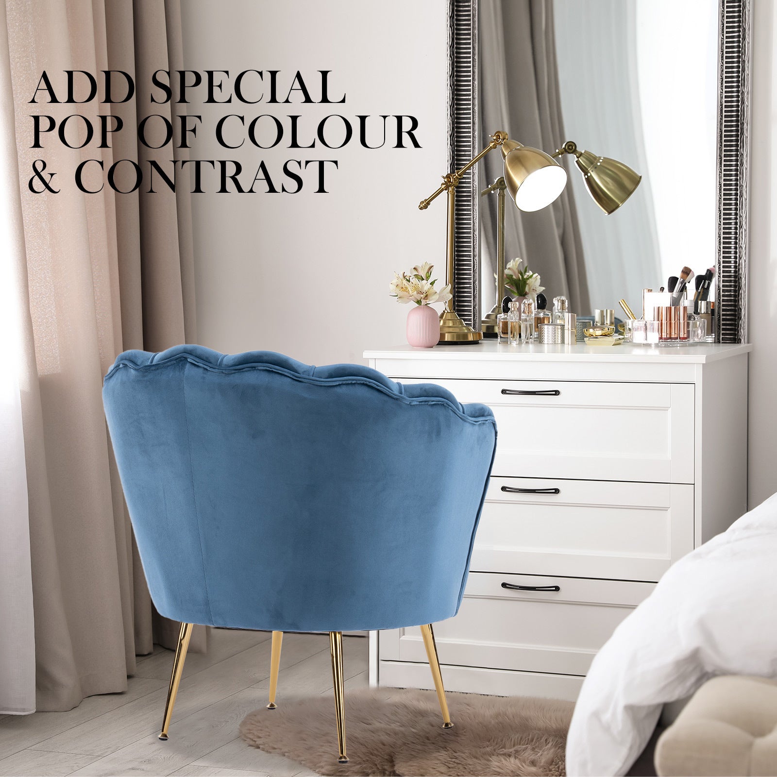 Scallop Shell Accent Chair – Blue – Single