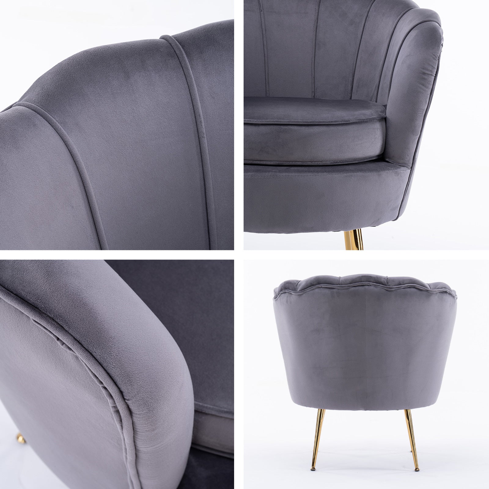 Scallop Shell Accent Chair & Ottoman Set – Grey – Single