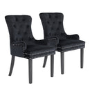 Rowan 2X French Provincial Dining Chair Ring Studded Velvet Rubberwood Leg LISSE BLACK