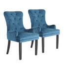 Rowan 2X French Provincial Dining Chair Ring Studded Velvet Rubberwood Leg LISSE NAVY BLUE