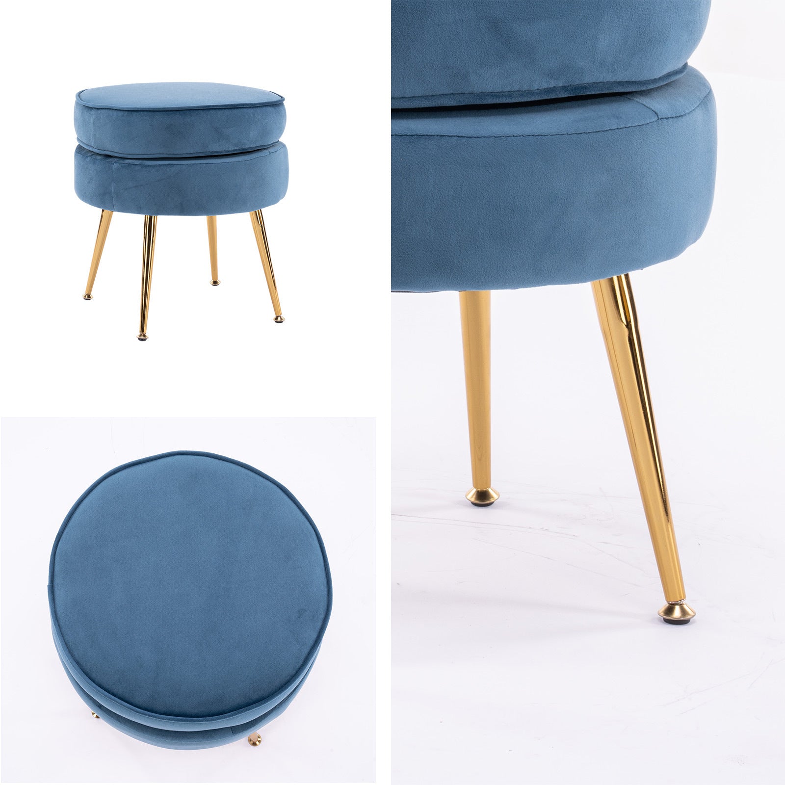 Serena Round Ottoman Footstool – Blue – Single