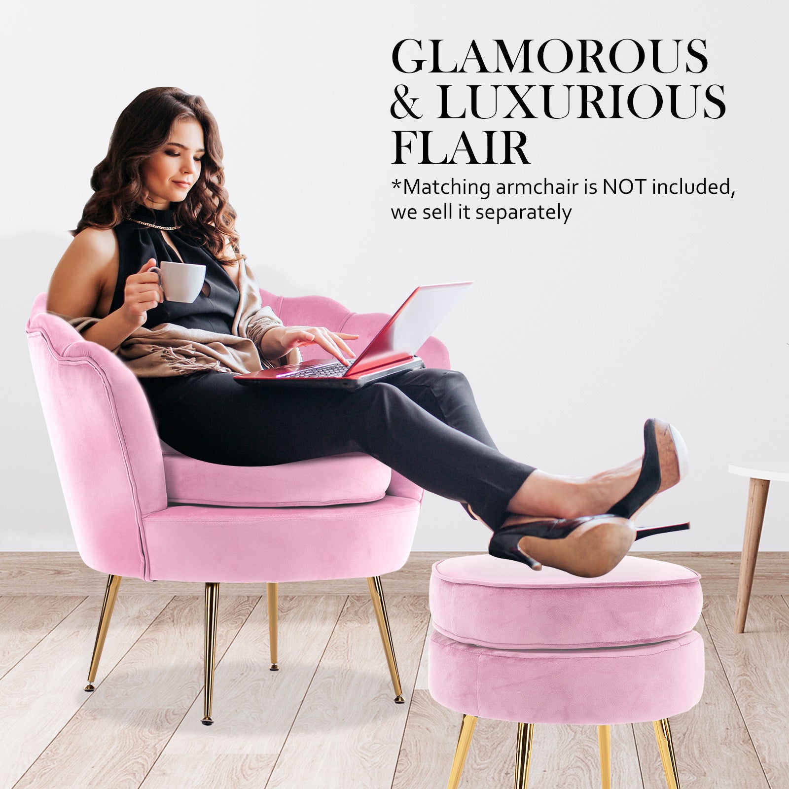 Serena Round Ottoman Footstool – Pink – Single