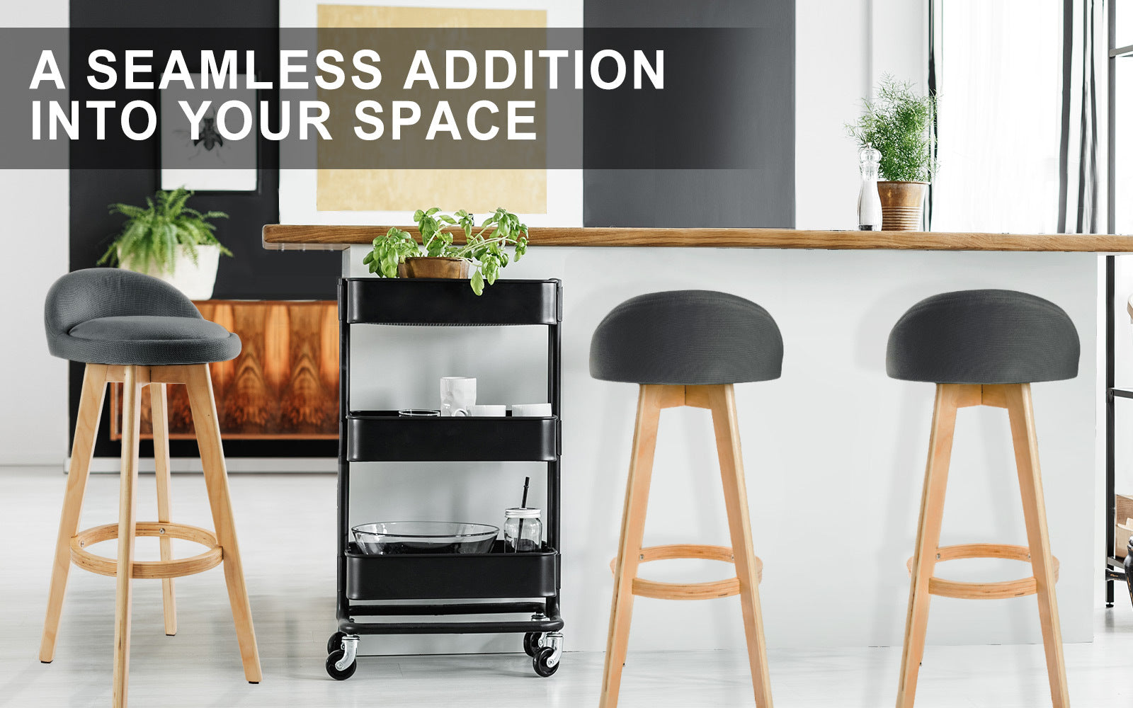 Leila Fabric Bar Stools – Grey – Set of 2