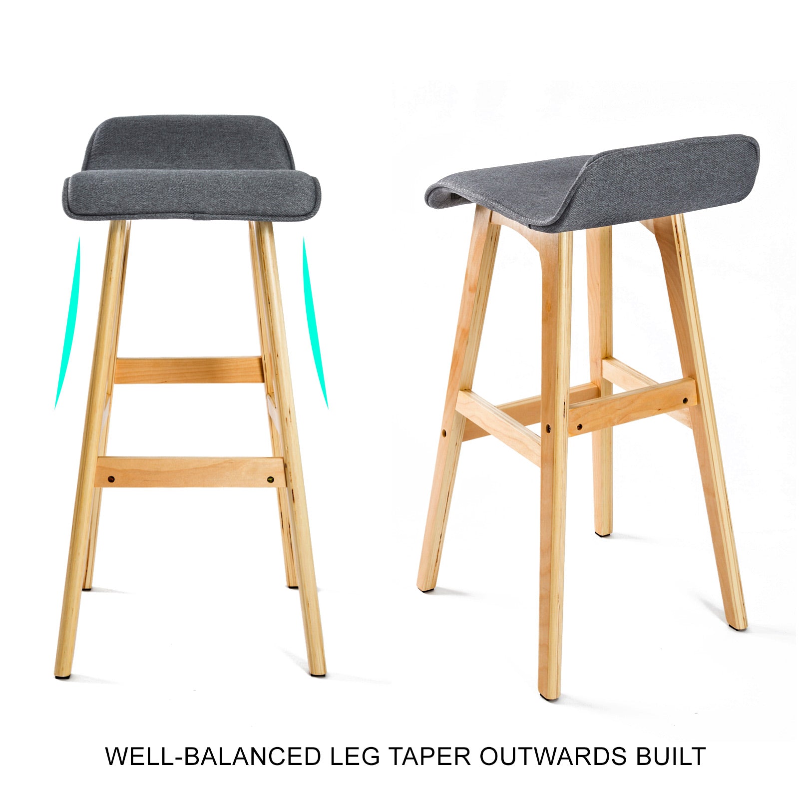 Kiara Fabric Bar Stools – Grey – Set of 2