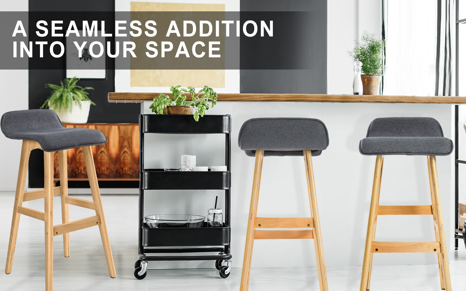 Nova Wooden Bar Stools – Grey – Set of 4