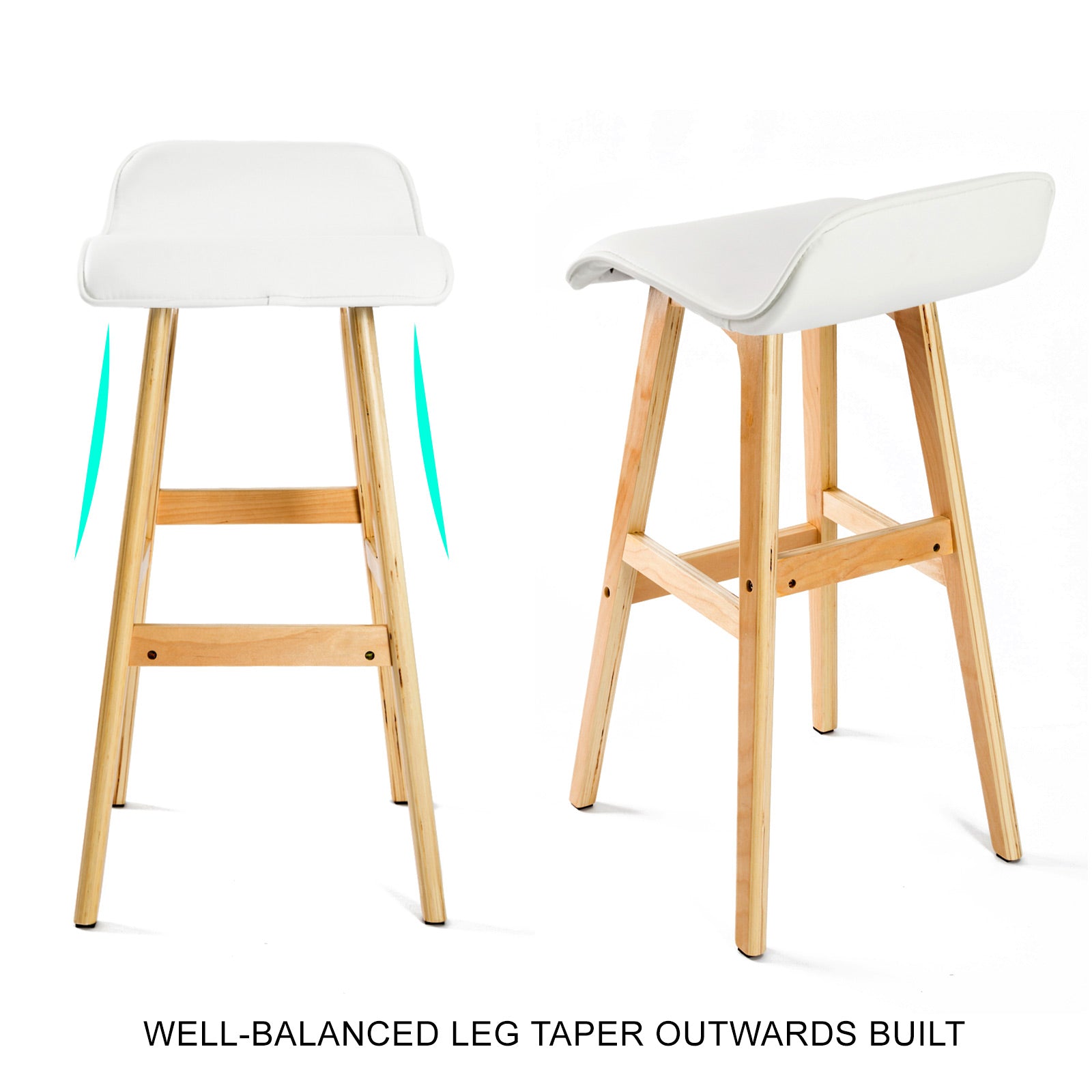 Hudson Leather Wooden Bar Stools – White – Set of 4