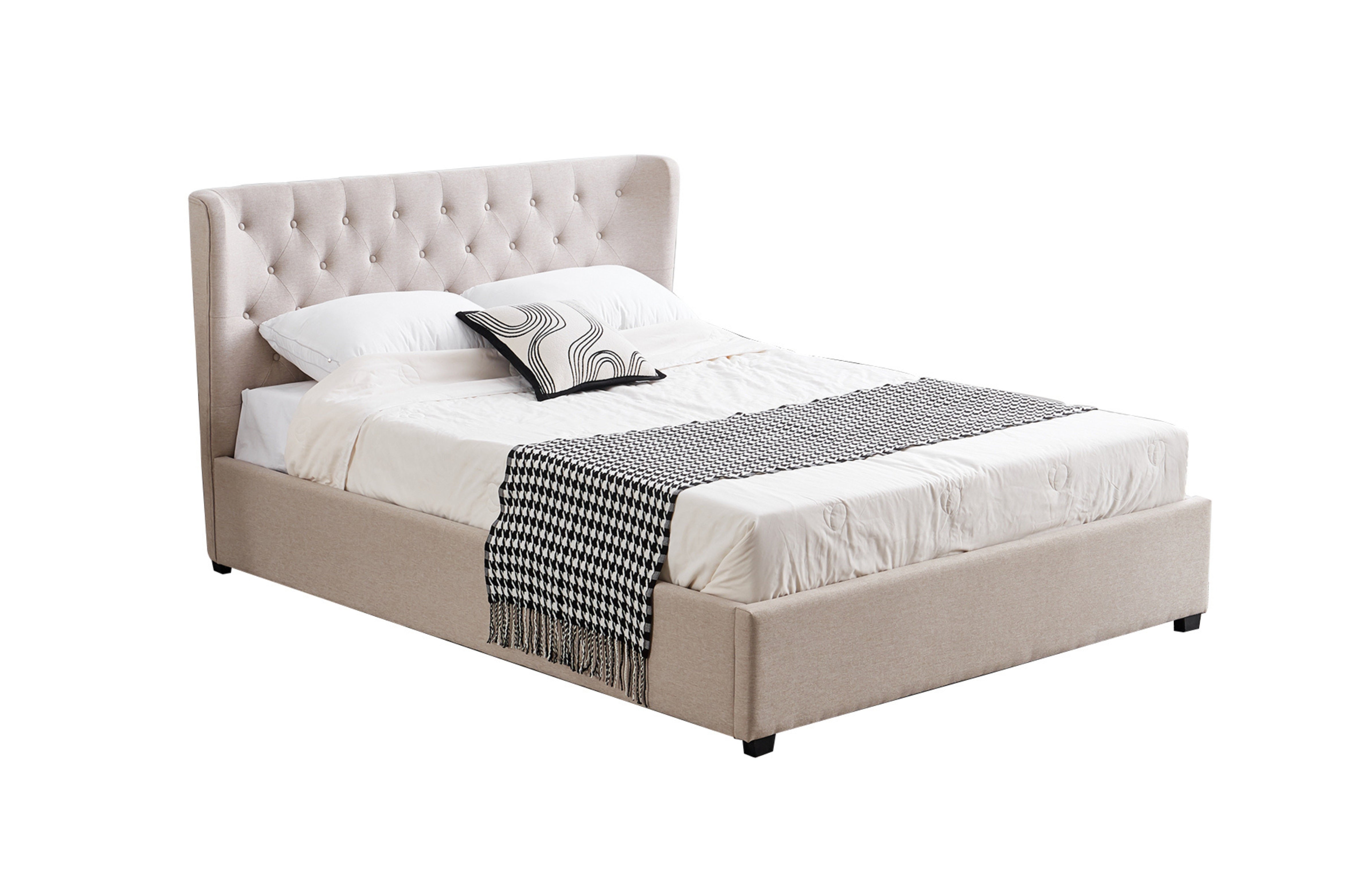 Cambridge Tan Beige Linen Tufted Bed – king