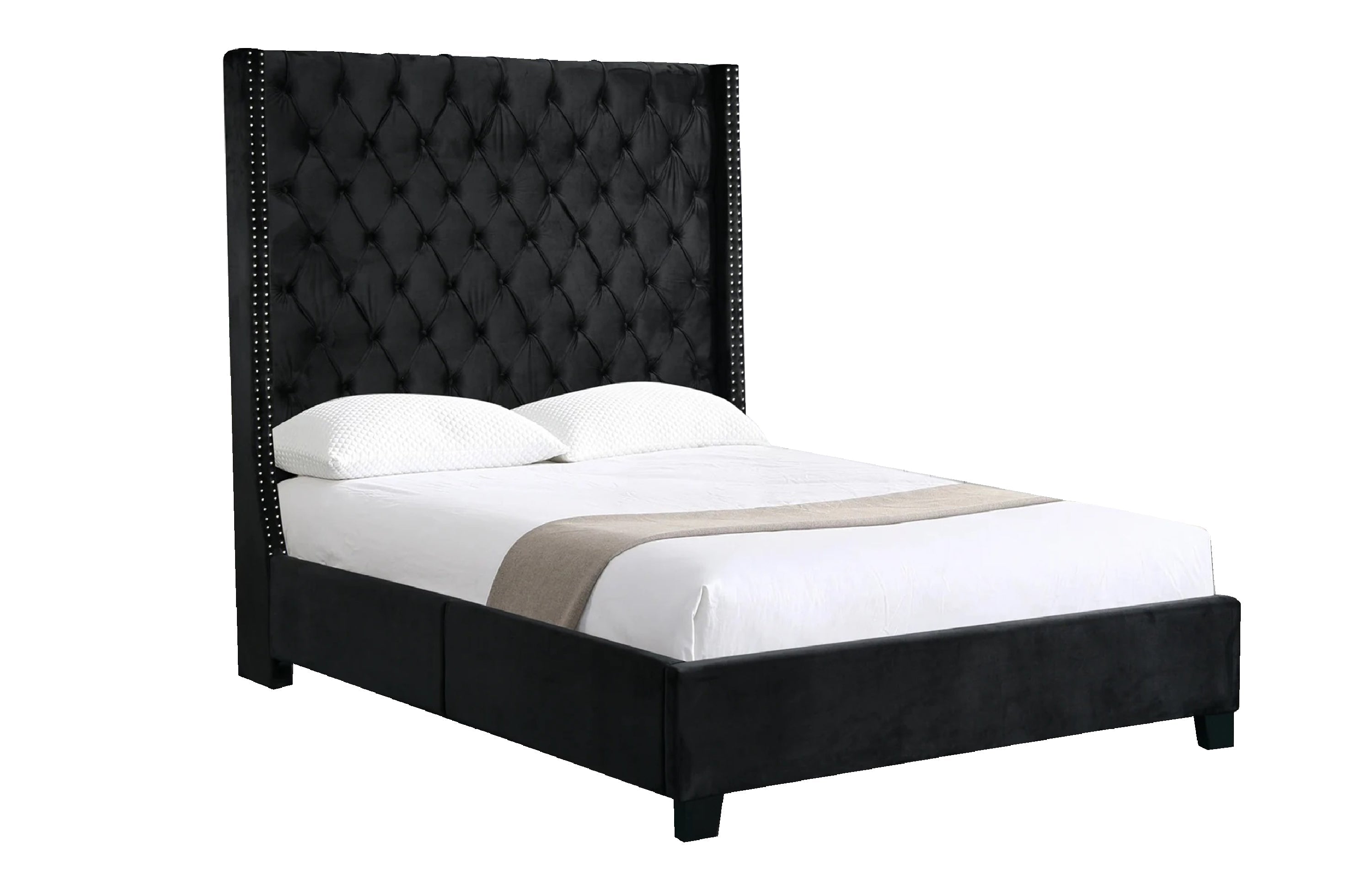 Ella Black Velvet Winged Bed 180cm – Queen