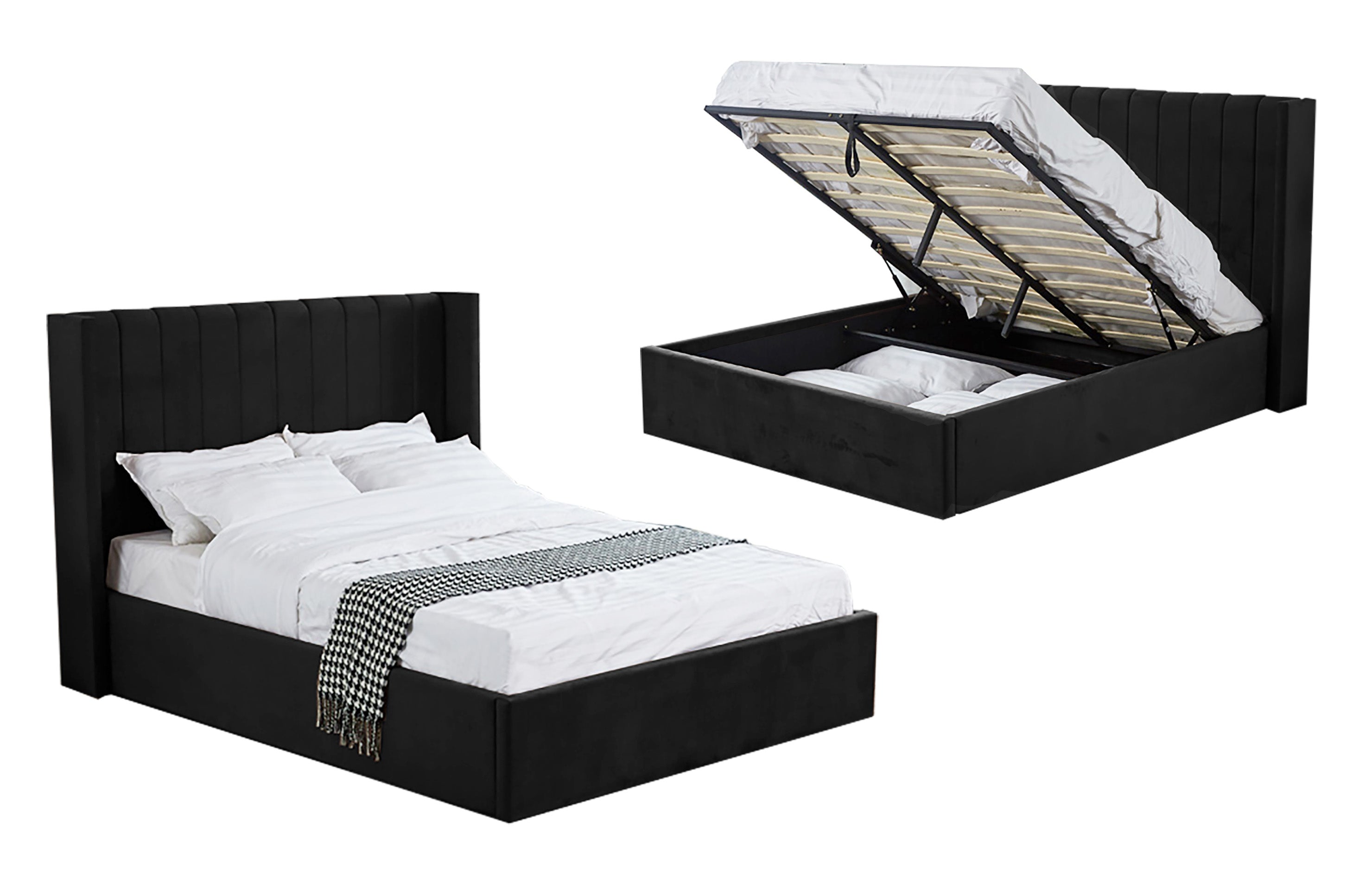 Hilton Black Velvet Gas Lift Bed – Queen
