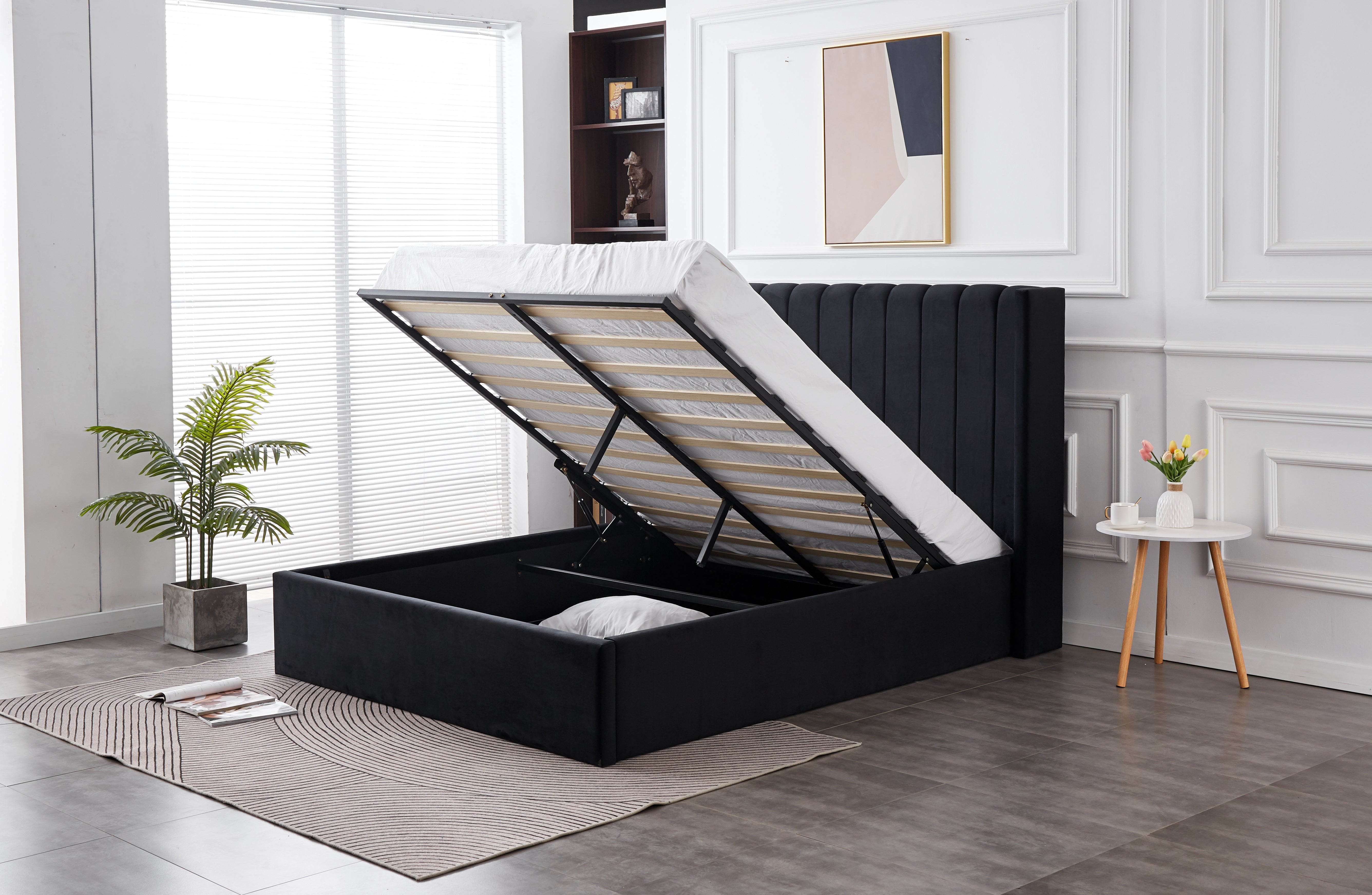 Hilton Velvet Gas Lift Bed Frame – Black – Queen