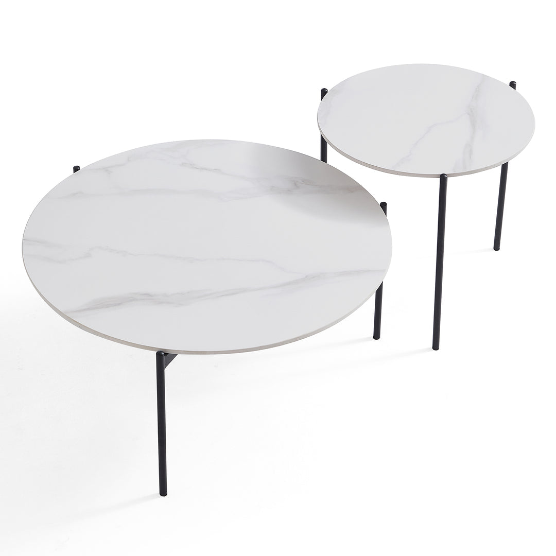 Bianco Nested Coffee Table Set – White Marble – Set of 2