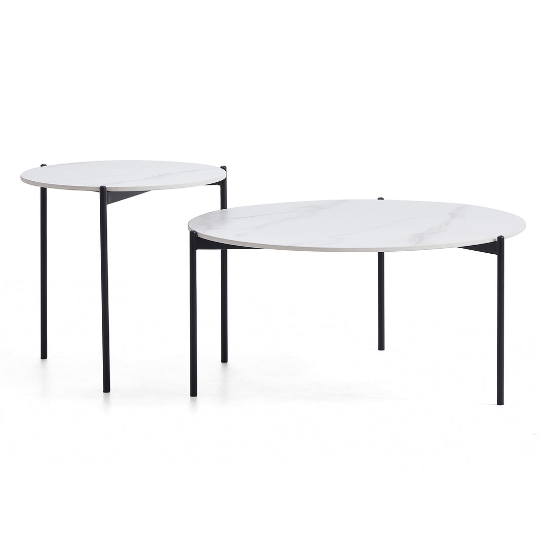 Bianco Nested Coffee Table Set – White Marble – Set of 2
