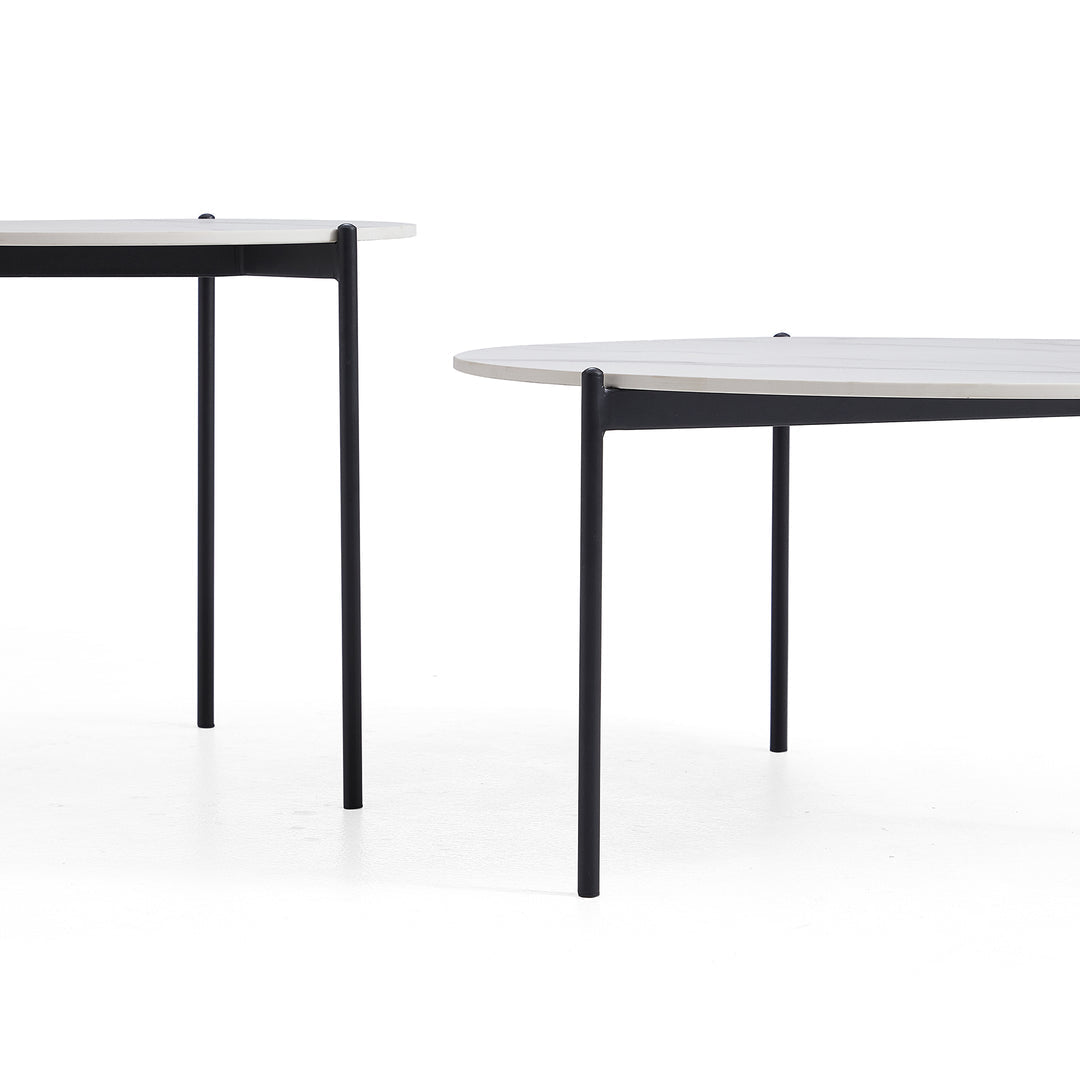 Bianco Nested Coffee Table Set – White Marble – Set of 2