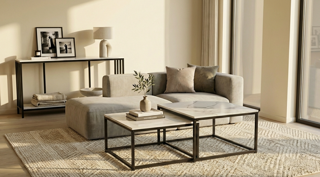 Ciest Nested Coffee Table Set – White Marble – Set of 2