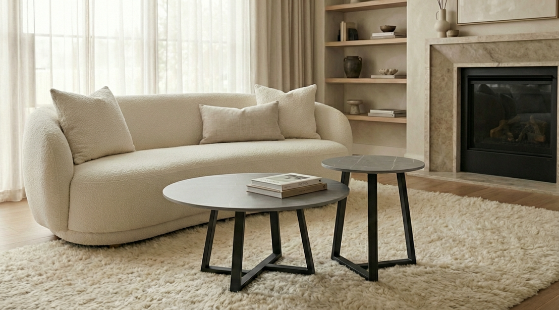 Broadway Two Tier Coffee Table Set – Grey Stone – Set of 2