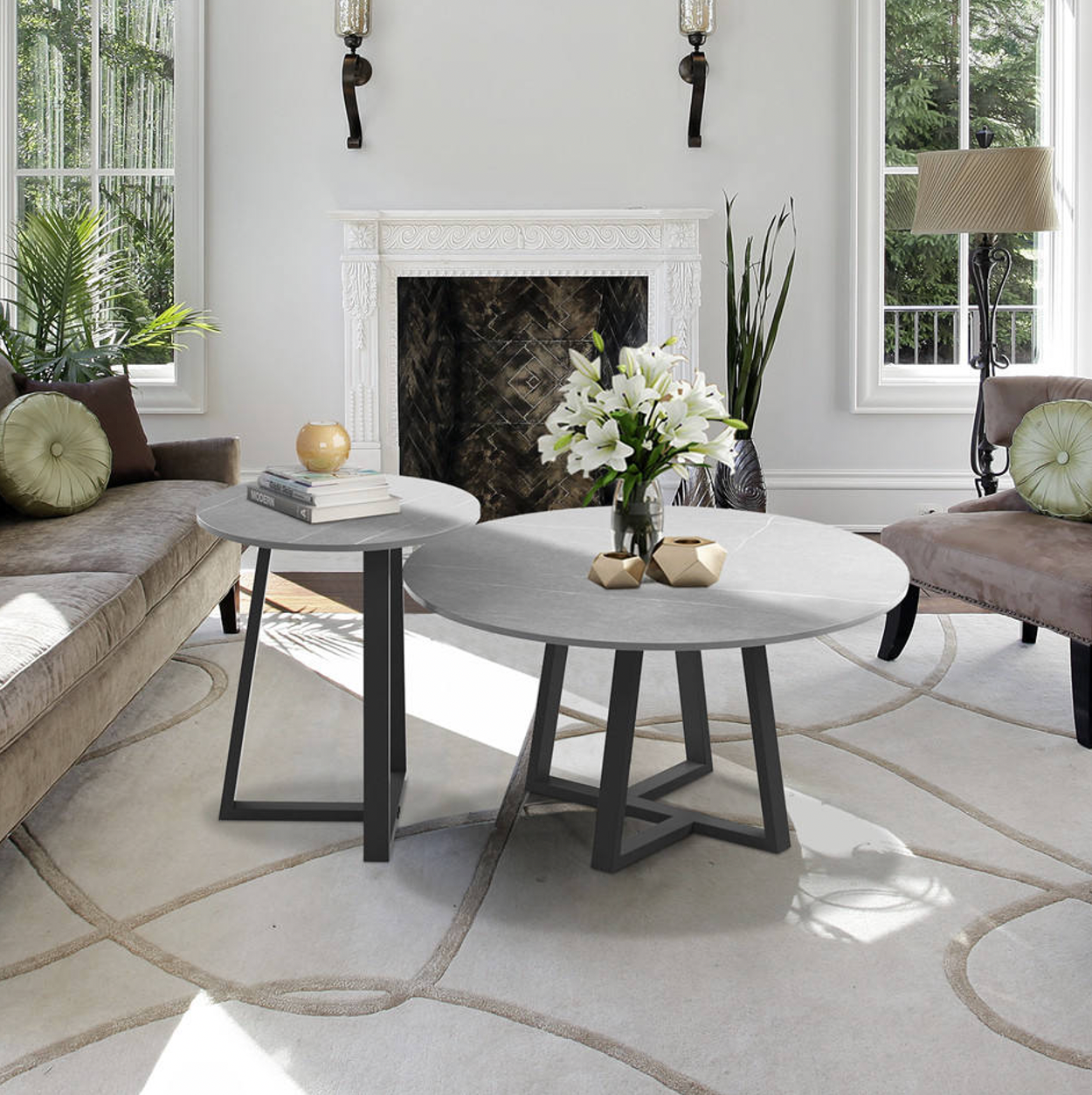 Broadway Two Tier Coffee Table Set – Grey Stone – Set of 2