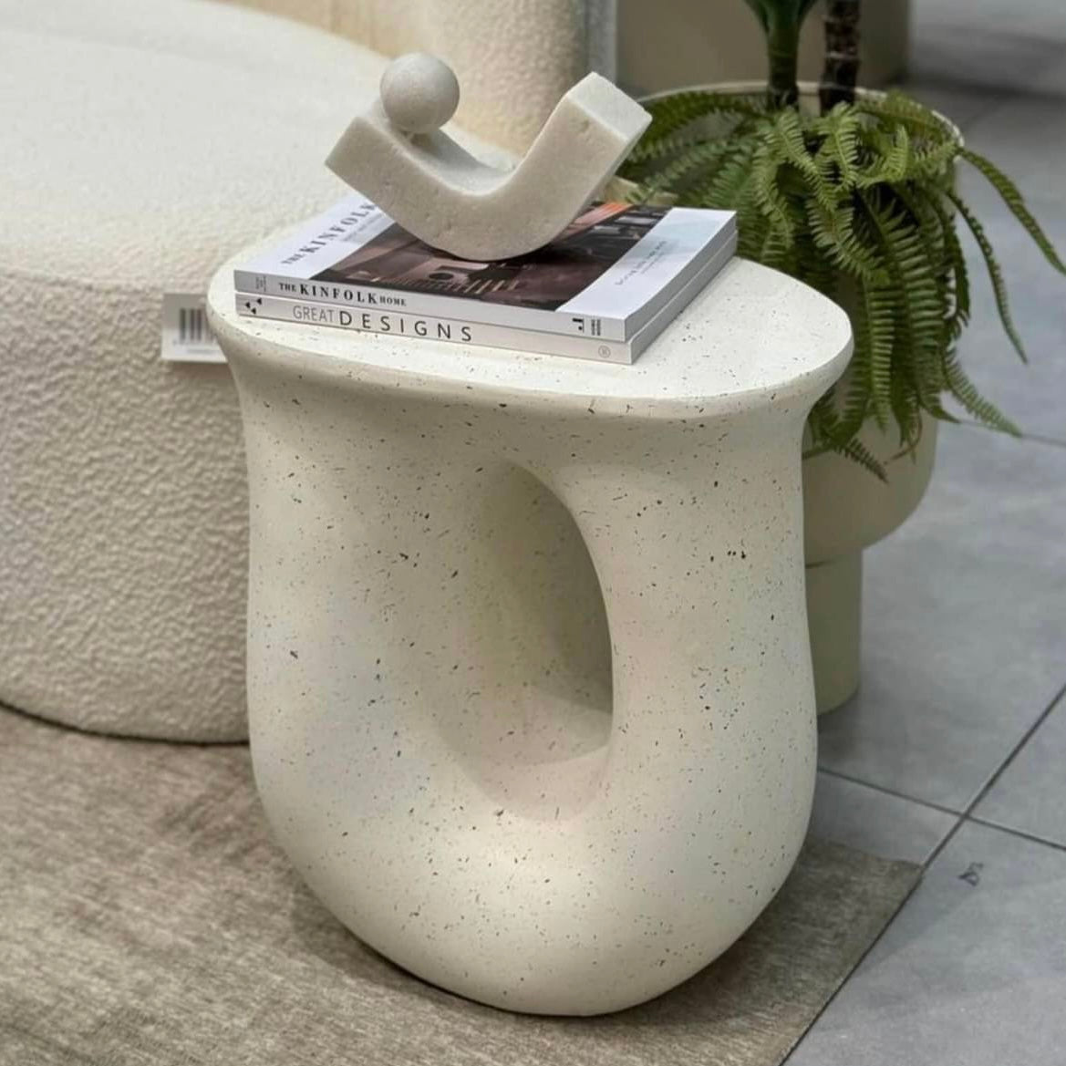 Cosmo Terrazzo Accent Side Table – White – 45 cm