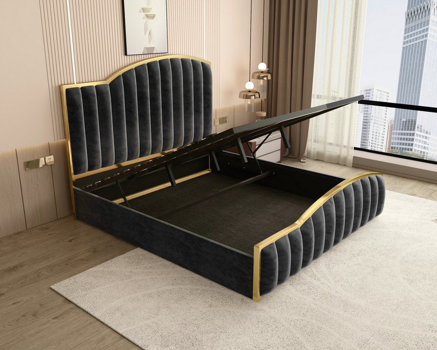 Aurelia Velvet Gas Lift Storage Bed Frame – King