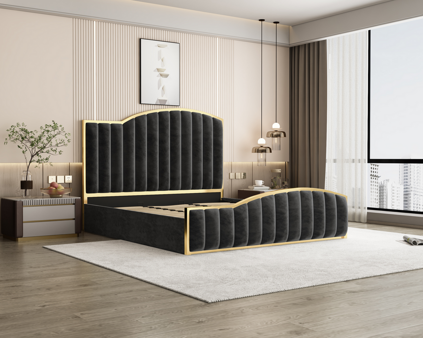 Aurelia Velvet Gas Lift Storage Bed Frame – King