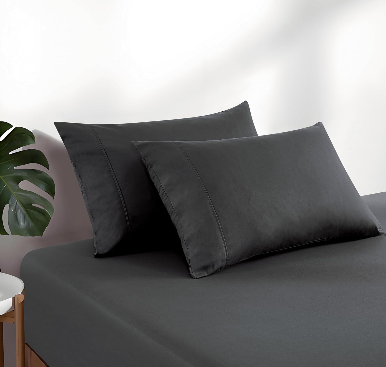 Natural Vintage Washed Cotton Fitted Sheet Set – Charcoal – Single