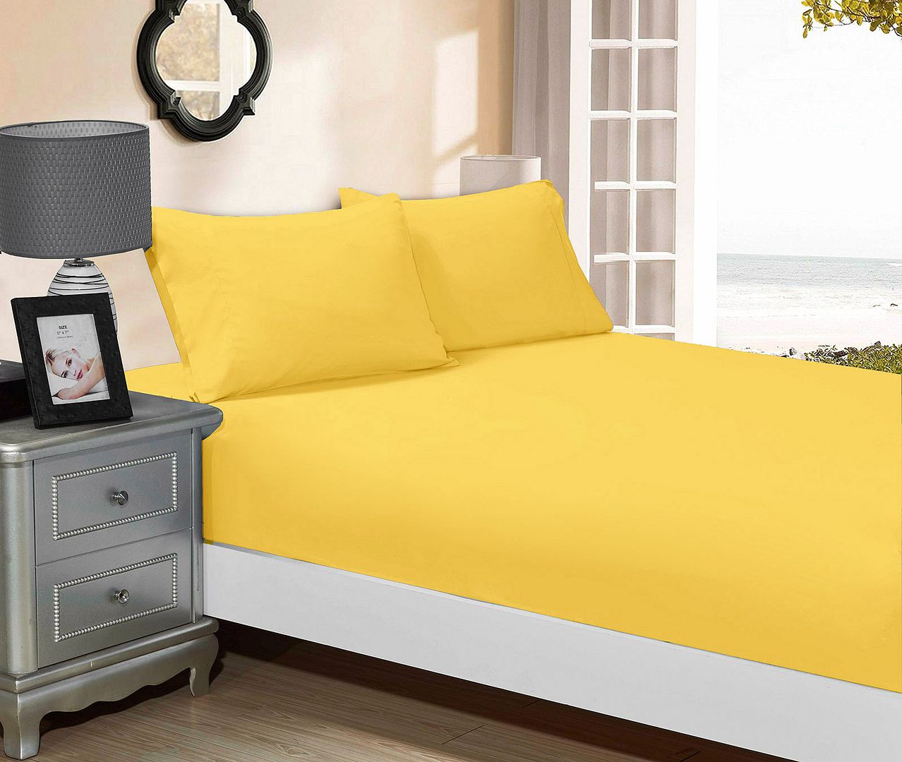 Linden 1000TC Ultra Soft Fitted Sheet & 2 Pillowcases Set - Bed - Yellow – Queen
